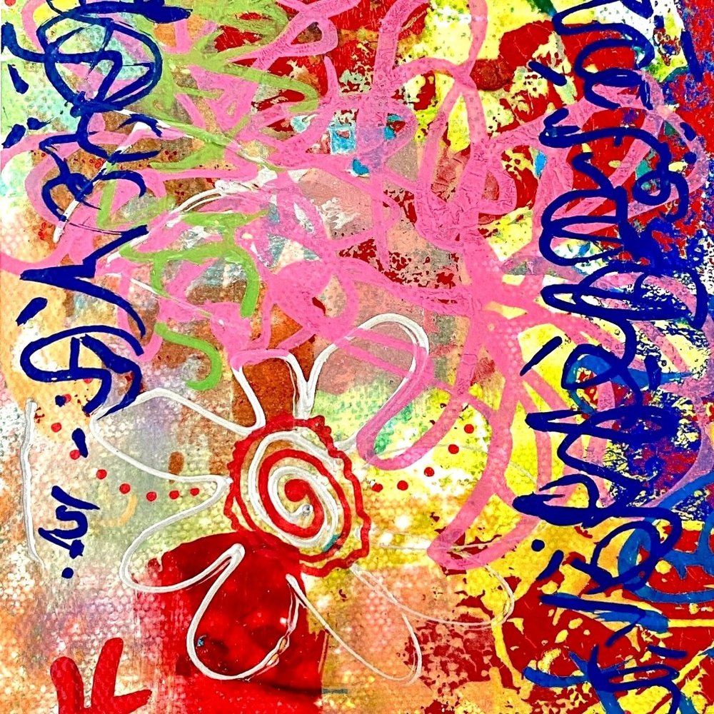 Scripting 3 Original Art Liquid Oil Paint & Marker Signed Painting Matted 8x10in